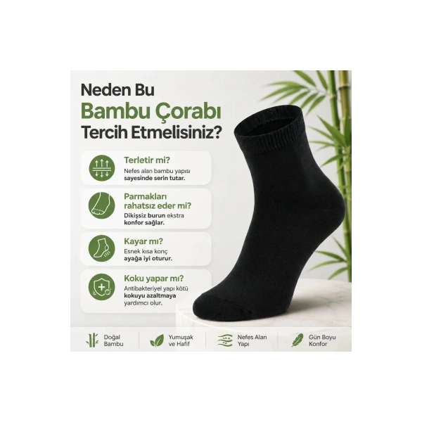 Erkek Kısa Konç 6’lı Bambu Çorap 39-44 Dikişsiz Burun Nefes Alan Yumuşak Günlük Patik Çorap