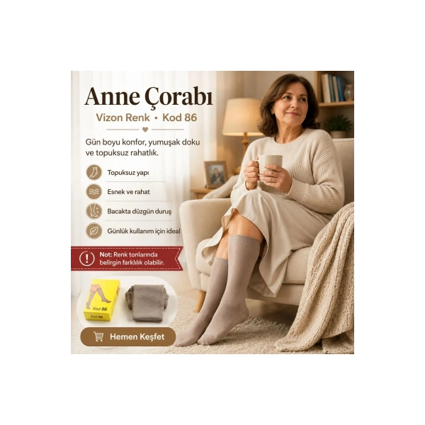 Kadın 40 Denye İnce Anne Çorabı 6lı | Dizaltı Topuksuz Esnek, Ten Siyah Bronz Vizon