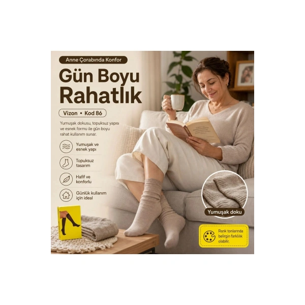 Kadın 40 Denye İnce Anne Çorabı 6lı | Dizaltı Topuksuz Esnek, Ten Siyah Bronz Vizon