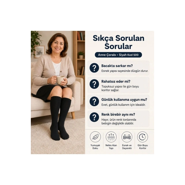 Kadın 40 Denye İnce Anne Çorabı 6lı | Dizaltı Topuksuz Esnek, Ten Siyah Bronz Vizon