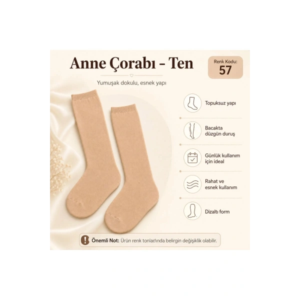 Kadın 40 Denye İnce Anne Çorabı 6lı | Dizaltı Topuksuz Esnek, Ten Siyah Bronz Vizon