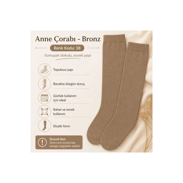 Kadın 40 Denye İnce Anne Çorabı 6lı | Dizaltı Topuksuz Esnek, Ten Siyah Bronz Vizon