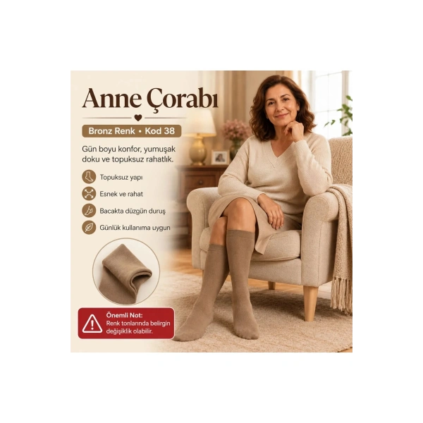 Kadın 40 Denye İnce Anne Çorabı 6lı | Dizaltı Topuksuz Esnek, Ten Siyah Bronz Vizon
