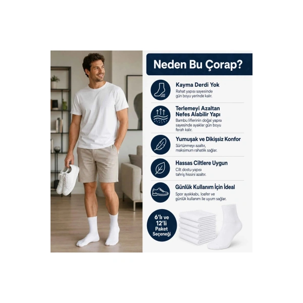 Erkek Bambu Soket Çorap 12li | Dikişsiz Parfümlü Nefes Alan Nem Emici Yumuşak Günlük