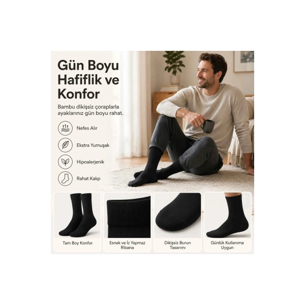 Erkek Bambu Soket Çorap 12li | Dikişsiz Parfümlü Nefes Alan Nem Emici Yumuşak Günlük