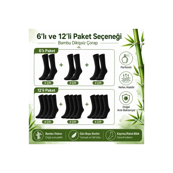 Erkek Bambu Soket Çorap 12li | Dikişsiz Parfümlü Nefes Alan Nem Emici Yumuşak Günlük