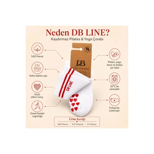 DB LINE Kaydırmaz Yoga Pilates Çorabı 4lü | Pamuklu Silikon Taban, Barre Stüdyo Spor