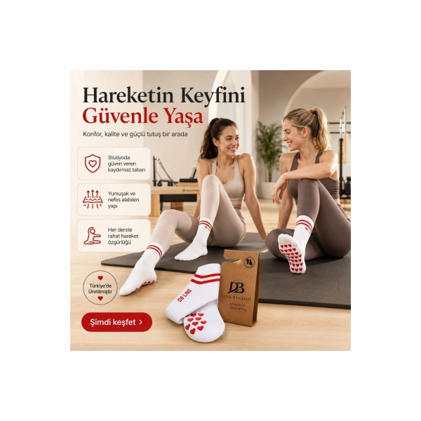 DB LINE Kaydırmaz Yoga Pilates Çorabı 4lü | Pamuklu Silikon Taban, Barre Stüdyo Spor