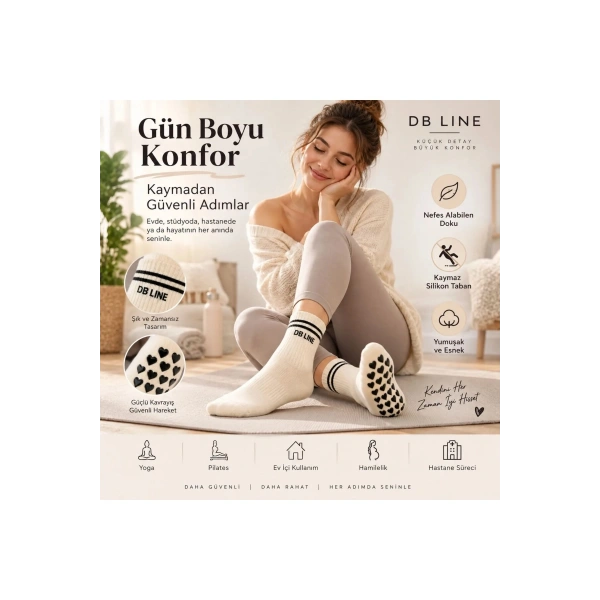Kaydırmaz Yoga Pilates Çorabı 4lü | Pamuklu Silikon Taban, Barre Stüdyo Spor