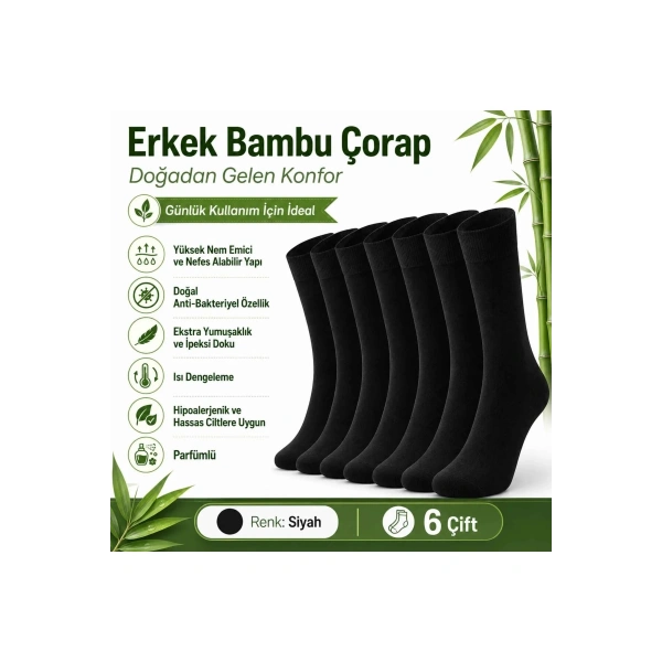 Erkek Bambu Soket Çorap 6’lı Paket, Dikişsiz Parfümlü Nefes Alan Yumuşak Nem Emici Günlük Uzun Çorap