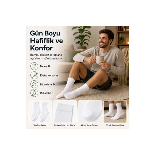 Erkek Bambu Soket Çorap 6’lı Paket, Dikişsiz Parfümlü Nefes Alan Yumuşak Nem Emici Günlük Uzun Çorap