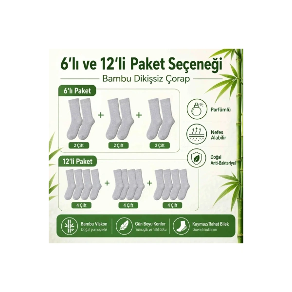Erkek Bambu Soket Çorap 6’lı Paket, Dikişsiz Parfümlü Nefes Alan Yumuşak Nem Emici Günlük Uzun Çorap