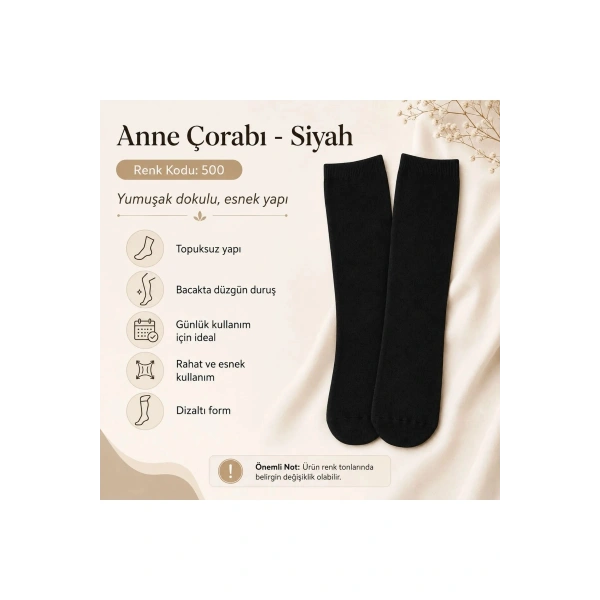 Kadın 70 Denye Kalın Anne Çorabı 6lı | Dizaltı Topuksuz Esnek, Ten Siyah Bronz Vizon