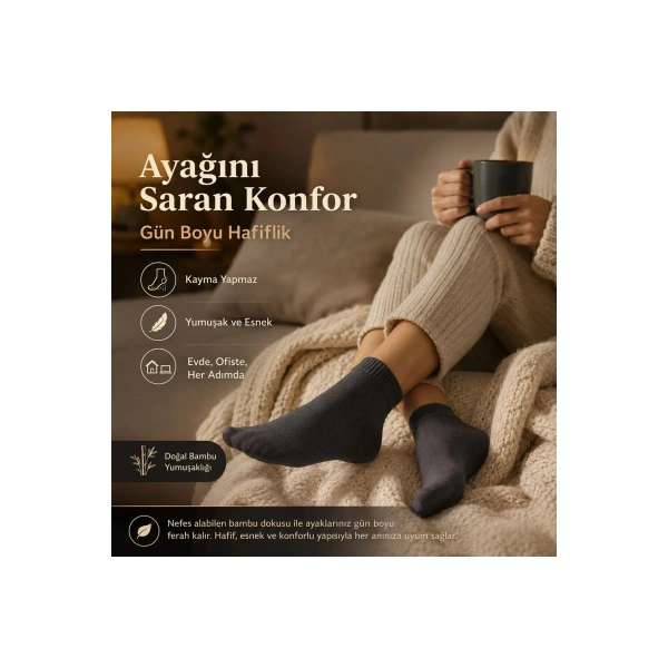 Erkek Kısa Konç 12’li Bambu Çorap 39-44 Dikişsiz Burun Nefes Alan Yumuşak Günlük Patik Çorap