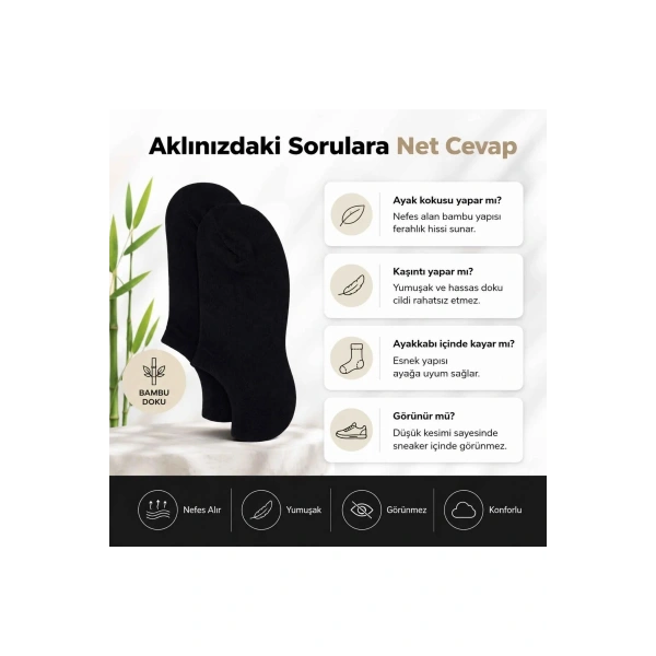 Kadın Bambu 6’lı Dikişsiz Babet Çorap Siyah Beyaz Gri Görünmez Sneaker Çorap Nefes Alan Yumuşak