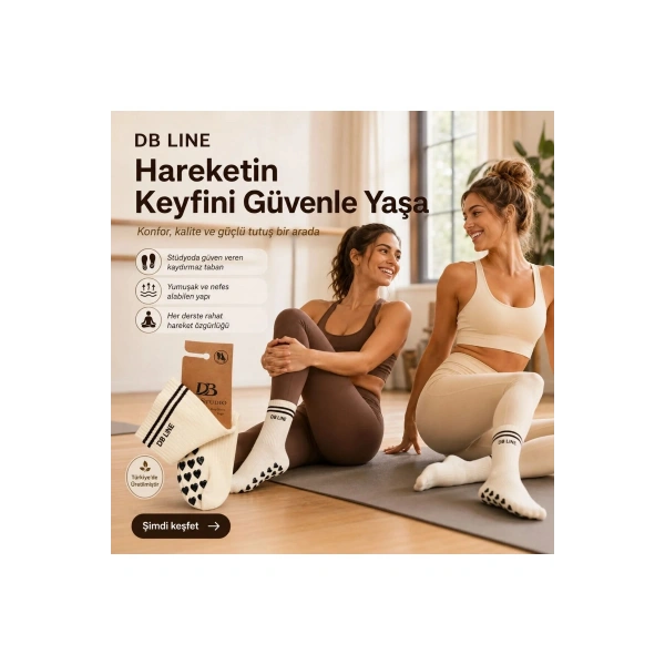 DB LINE Kaydırmaz Yoga Pilates Çorabı 8li | Pamuklu Silikon Taban, Barre Stüdyo Spor