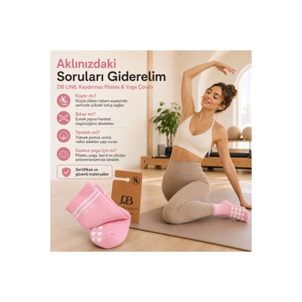 DB LINE Kaydırmaz Yoga Pilates Çorabı 8li | Pamuklu Silikon Taban, Barre Stüdyo Spor