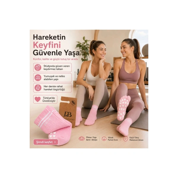DB LINE Kaydırmaz Yoga Pilates Çorabı 8li | Pamuklu Silikon Taban, Barre Stüdyo Spor