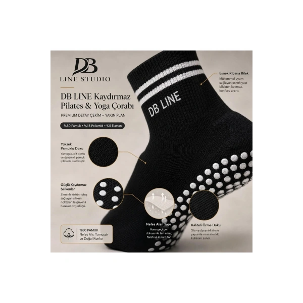 DB LINE Kaydırmaz Yoga Pilates Çorabı 8li | Pamuklu Silikon Taban, Barre Stüdyo Spor