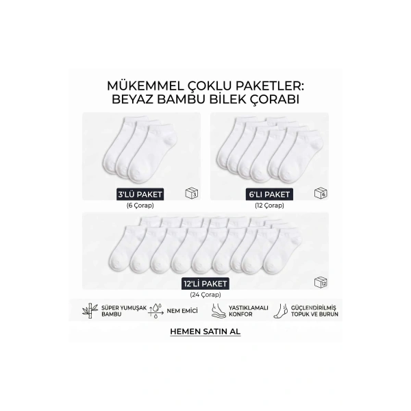 Erkek Bambu Patik Çorap 12li | Nefes Alan Nem Emici Yumuşak, Siyah Beyaz Gri Günlük Spor