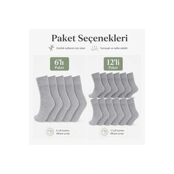 Kadın Bambu Uzun Çorap 12’li Paket, Dikişsiz Burunlu Yumuşak Dokulu Siyah Beyaz Gri