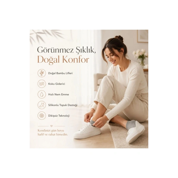 Erkek Bambu 6’lı Babet Çorap Görünmez No Show Dikişsiz Silikon Topuklu