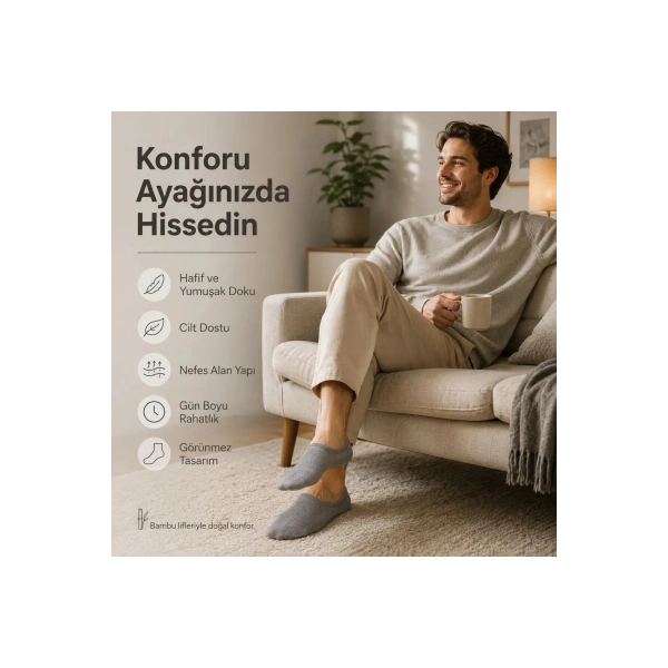 Erkek Bambu 6’lı Babet Çorap Görünmez No Show Dikişsiz Silikon Topuklu