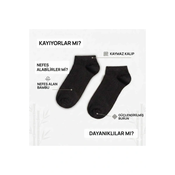 Kadın Bambu Patik Çorap 6lı | Nefes Alan Nem Emici Yumuşak, Siyah Beyaz Gri
