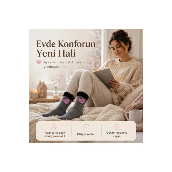 3’lü Kadın Kışlık Havlu Çorap Sıcak Tutan Yumuşak Karışık Desenli Günlük Çorap Seti
