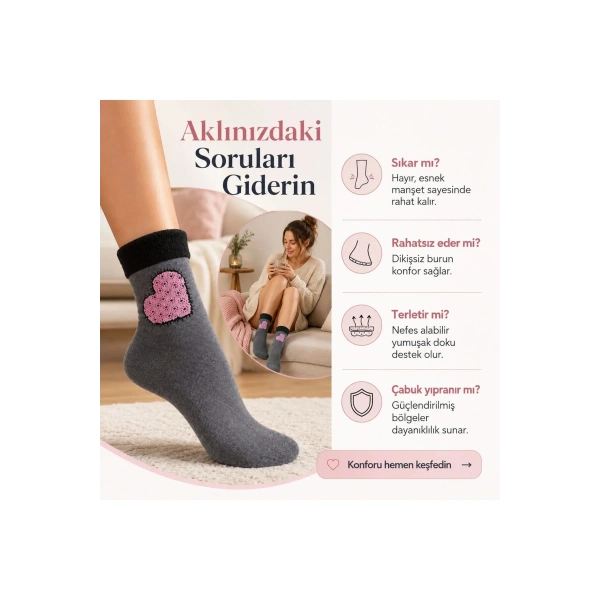 3’lü Kadın Kışlık Havlu Çorap Sıcak Tutan Yumuşak Karışık Desenli Günlük Çorap Seti
