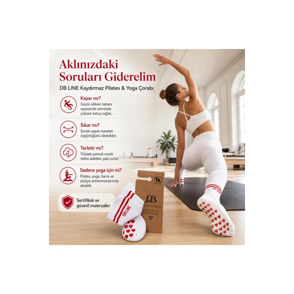 DB LINE Kaydırmaz Yoga Pilates Çorabı | Pamuklu Silikon Taban, Barre Stüdyo Spor