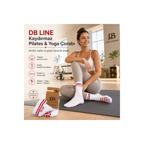DB LINE Kaydırmaz Yoga Pilates Çorabı | Pamuklu Silikon Taban, Barre Stüdyo Spor