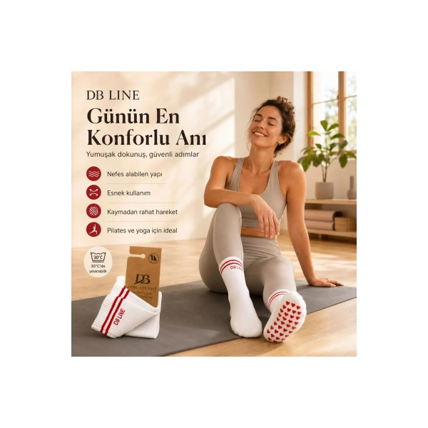 DB LINE Kaydırmaz Yoga Pilates Çorabı | Pamuklu Silikon Taban, Barre Stüdyo Spor