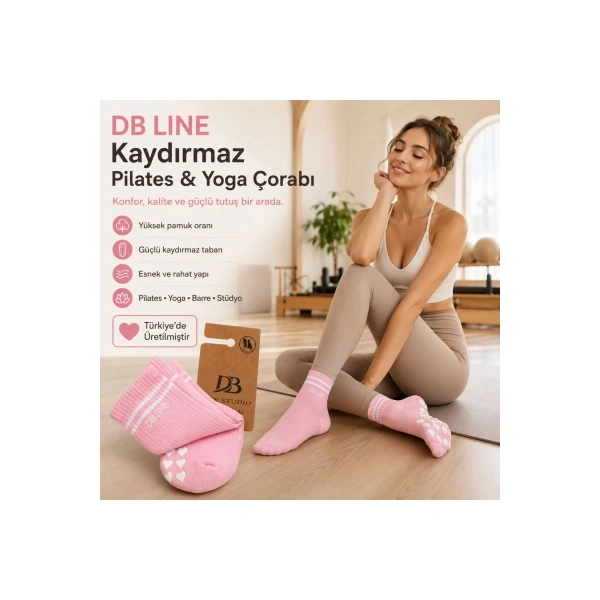 DB LINE Kaydırmaz Yoga Pilates Çorabı | Pamuklu Silikon Taban, Barre Stüdyo Spor