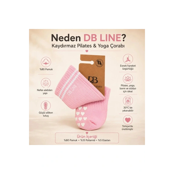 DB LINE Kaydırmaz Yoga Pilates Çorabı | Pamuklu Silikon Taban, Barre Stüdyo Spor