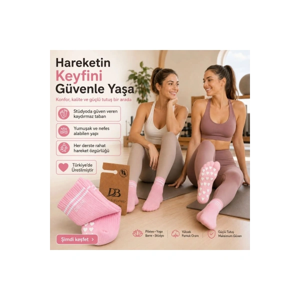 DB LINE Kaydırmaz Yoga Pilates Çorabı | Pamuklu Silikon Taban, Barre Stüdyo Spor