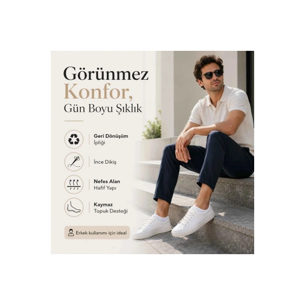 Erkek Görünmez Sneaker Babet Çorap 6lı | Geri Dönüşüm İplikli, Kaymaz Topuk, Siyah Gri Beyaz