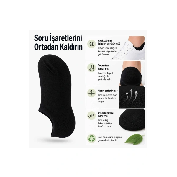 Erkek Görünmez Sneaker Babet Çorap 6lı | Geri Dönüşüm İplikli, Kaymaz Topuk, Siyah Gri Beyaz