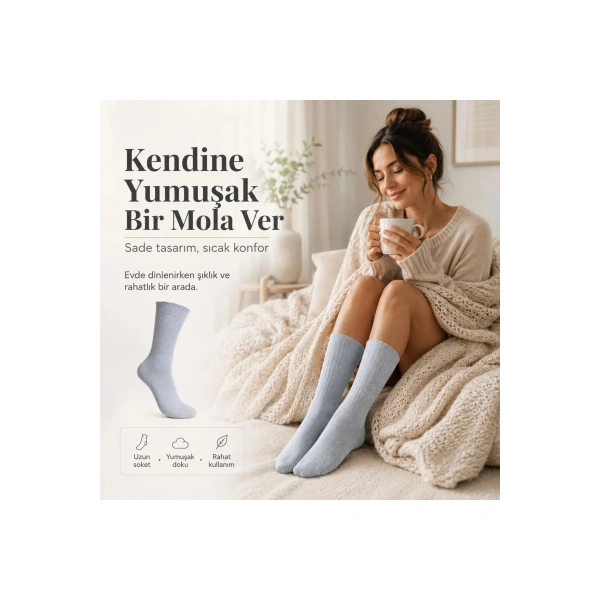 Kadın Uyku Çorabı 37-41 | Yumuşak Fitilli Sıkmayan Esnek Uzun Soket Ev Çorabı Gri Bej