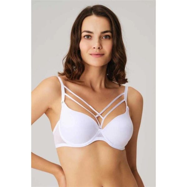 Balenli Desteksiz Dolgusuz Askıları Çıkabilen Yaka Detaylı T-Shirt Sütyeni - SSSSSS3616-3400