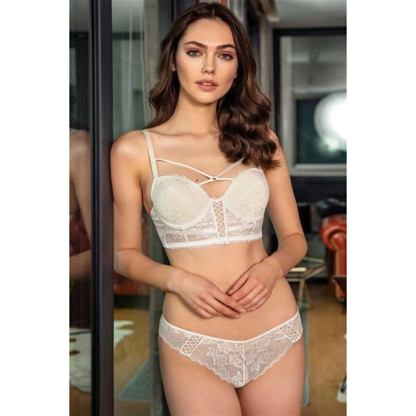 Balenli Destekli Dolgulu Yaka Detaylı Dantelli Büstiyer Sütyen ve Slip Takım - SSSSSS1164-8962