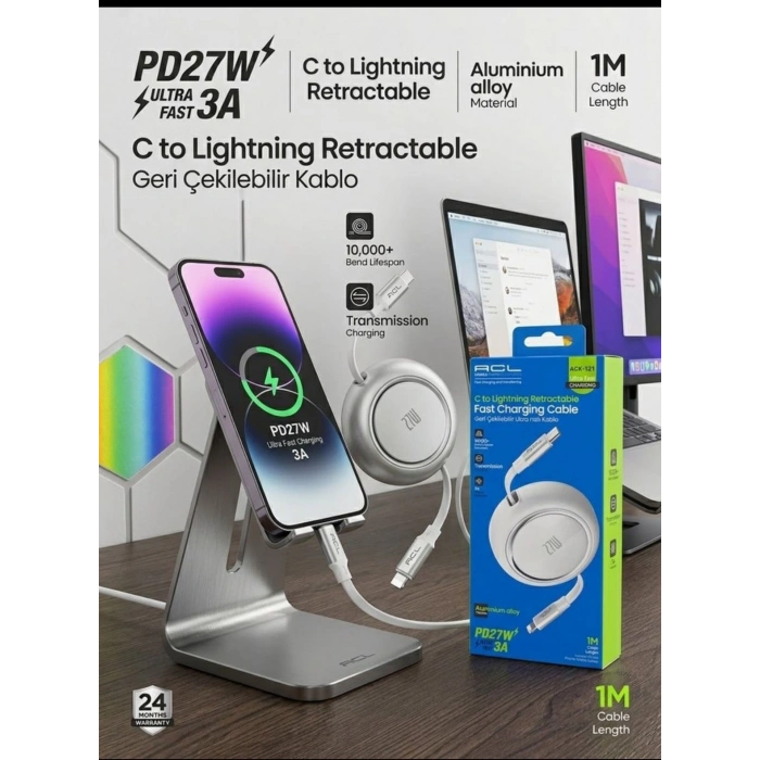 Marchè Bien ACL ACK-121: 27W PD Geri Çekilebilir Type-C Lightning Kablo  - Lisinya