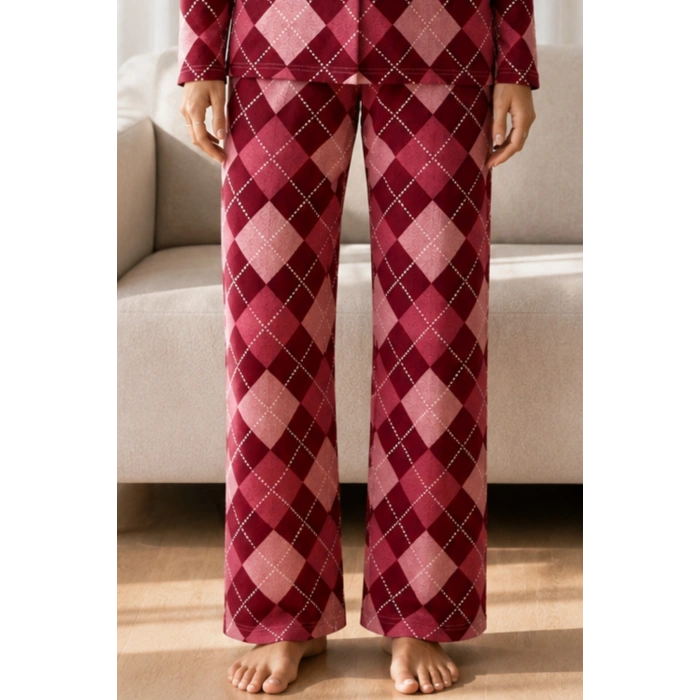 Marchè Bien Kadın Desenli Basic Kış Çağla Yeşili Pijama Takımı