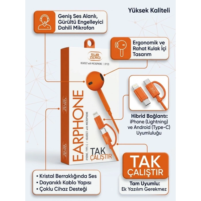 Marchè Bien Mikrofonlu Tak Çalıştır iPhone & Android Uyumlu Kulaklık - Lisinya