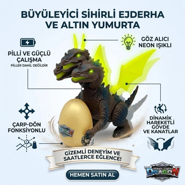 Marchè Bien Pilli Yerde Gezen Sesli Figür  - 3 Başlı Mitolojik Ejderha (Lisinya)
