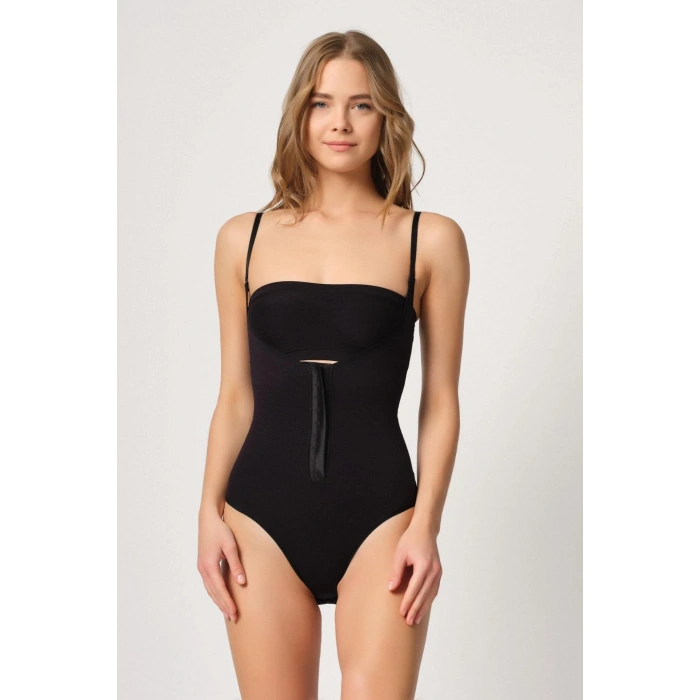 Siyah Göğsü Açık Agraflı Body Korse