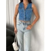 Marchè Bien Kot Jeans Kadın Yelek - Mavi