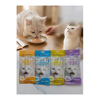 KREM KEDİ ÖDÜL MAMASI TAVUK VE SOMON ÇEŞİTLERİ 15 GR KARIŞIK TATLAR 4 LÜ PAKET X4