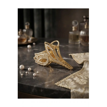 Gold renk lale modelli incili zirkon taşlı metal mandal toka