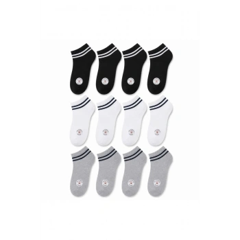 Unisex Çizgili Patik Çorap 12lı | %85 Pamuklu Geri Dönüşüm İplikli, İnce Dikişli Spor